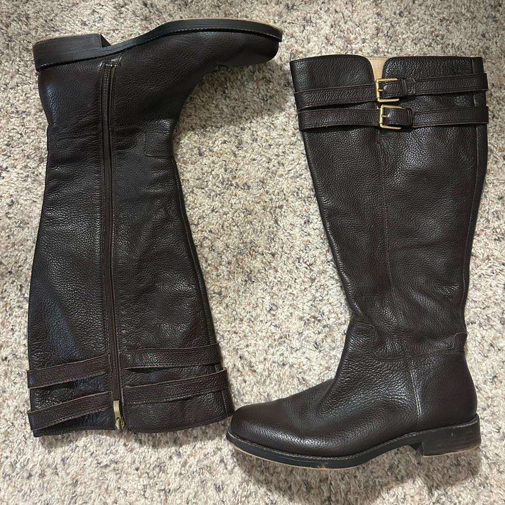 Franco Sarto Brown Over the Knee Boots with Side Zipper - Leather - Size 9